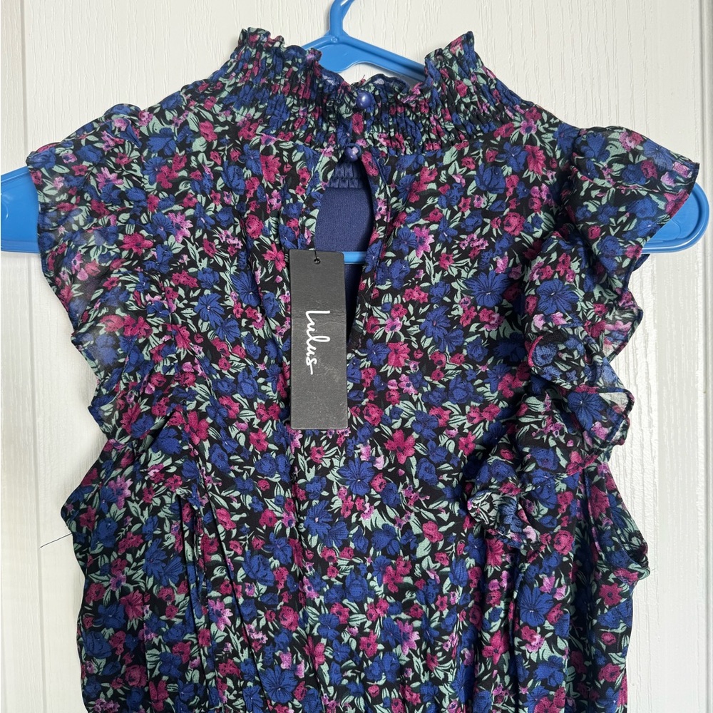 Lulu's Floral Ruffle Dress - Navy and Multicolor - Picture 3 of 6